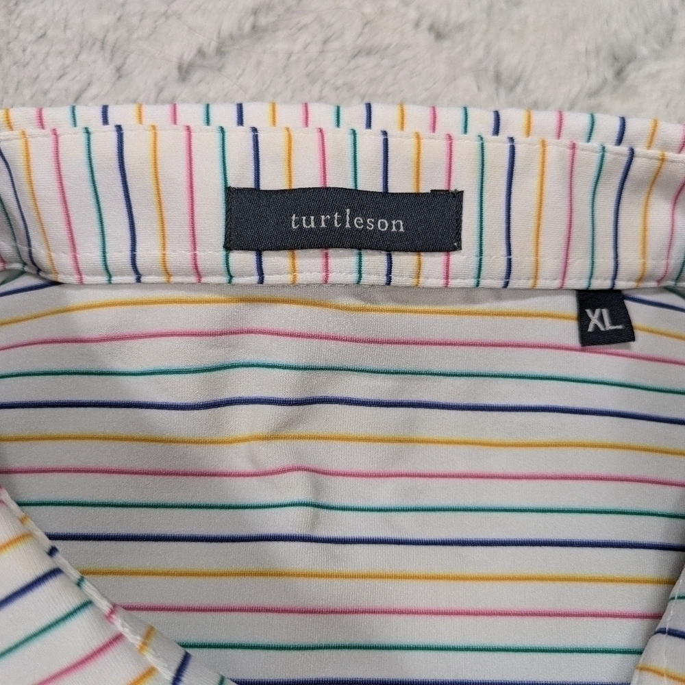 Turtleson Polo Shirt Men's XL White Dylan Stripe Multi Performance Golf Logo - Picture 3 of 7